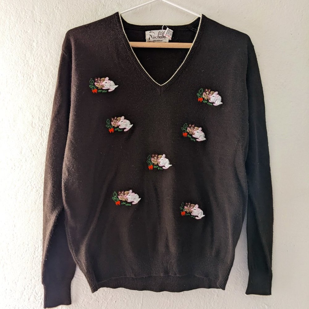1960s Vintage Embroidered Rabbit Sweater
